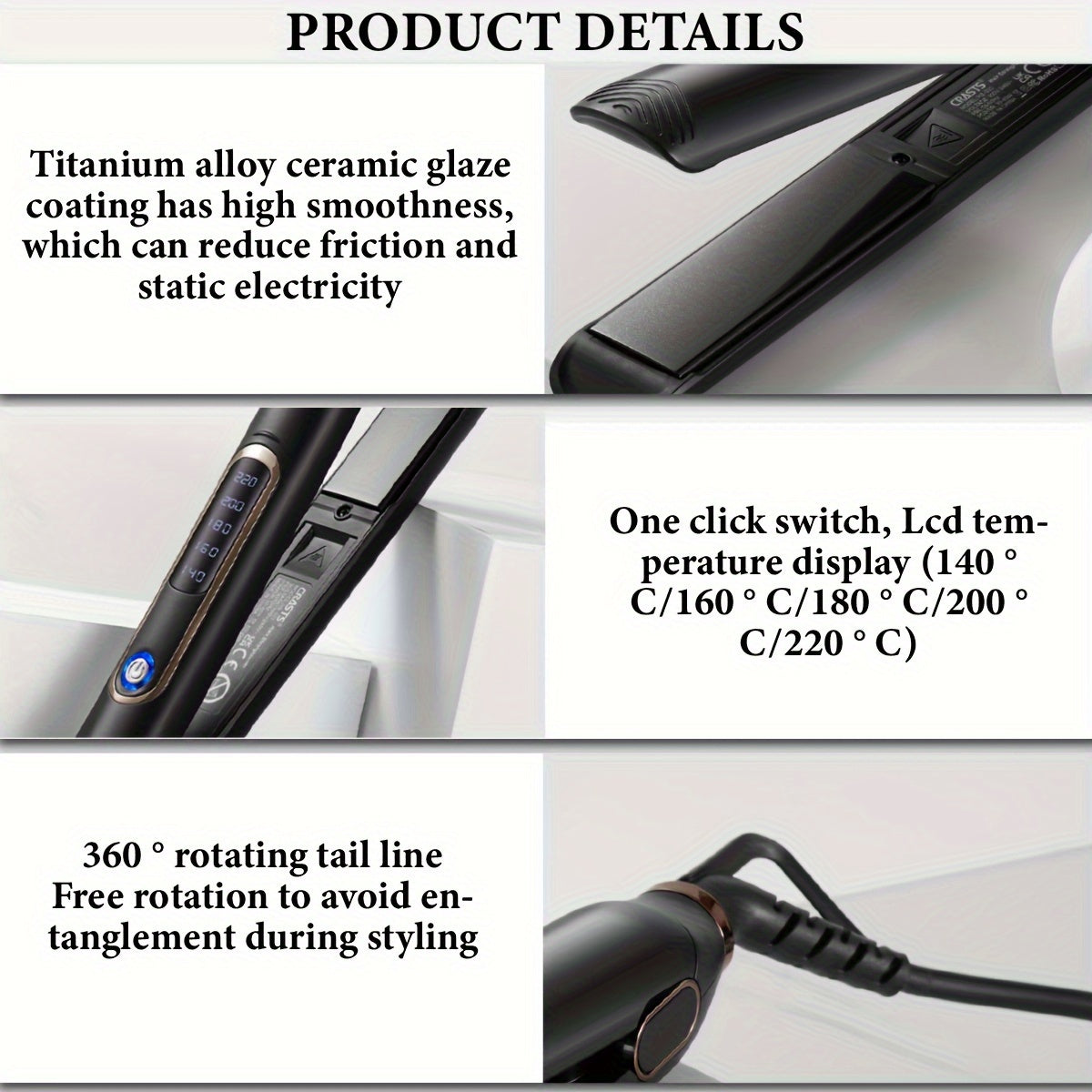 CRASTS Dual-Mode Hair Styler with Digital Display - Adjustable Temperature, Titanium Plates, 35W Power, C-Type Plug, Smooth Styling for All.