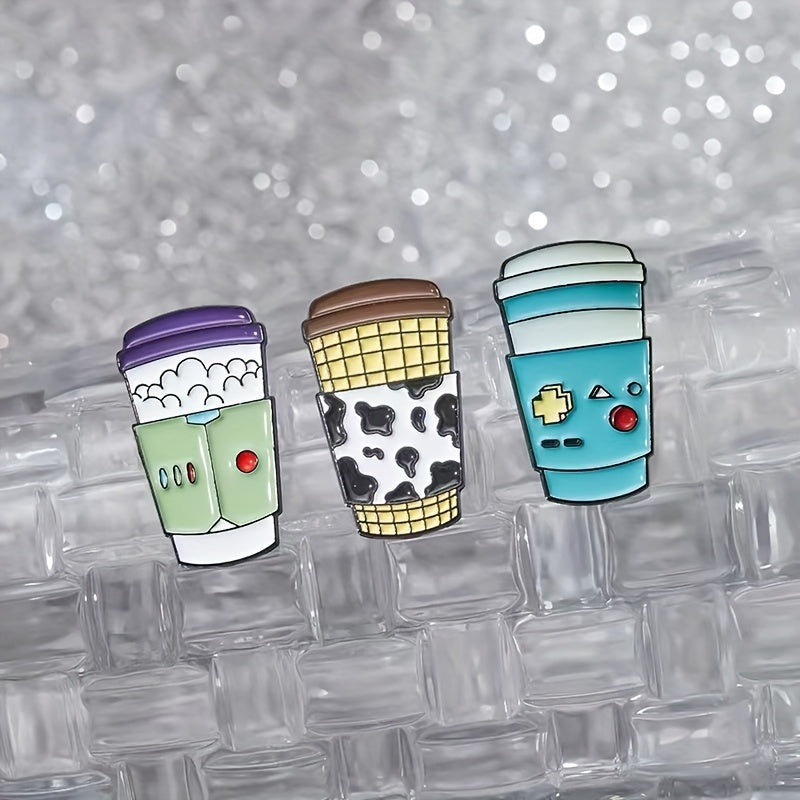 Set of 9 adorable cartoon coffee cup brooches - made of alloy, featuring a fun and simple design to add flair to your clothing accessories