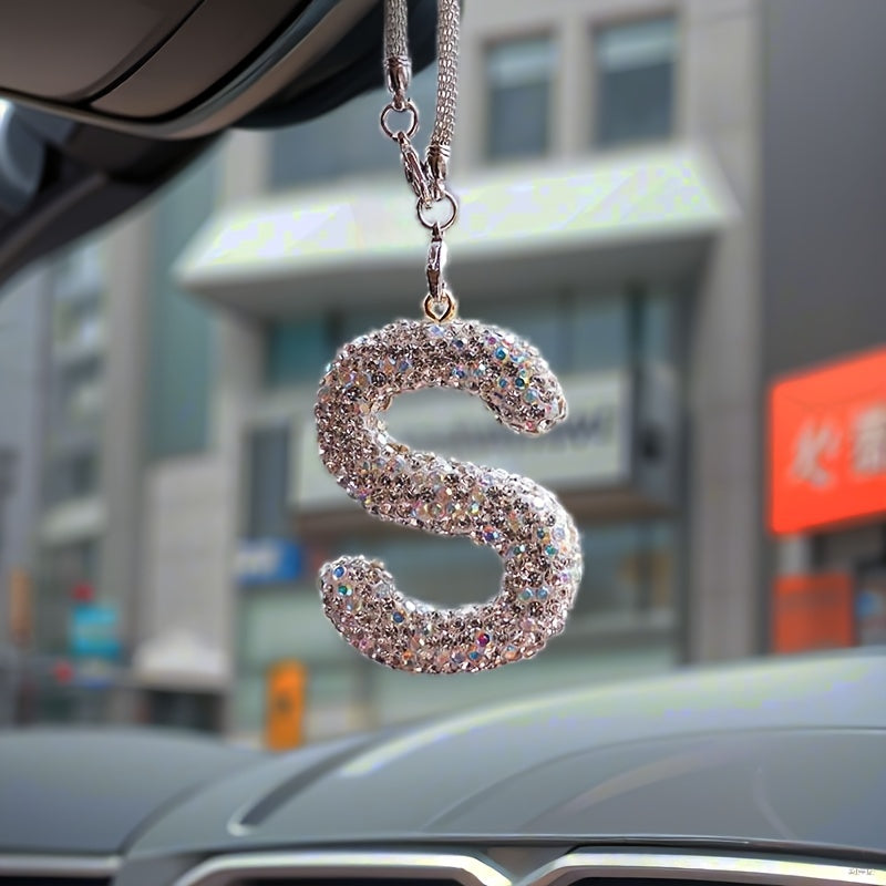 Crystal Bling Alphabet Letter Pendant for Vehicle Mirror - Durable Metal Material