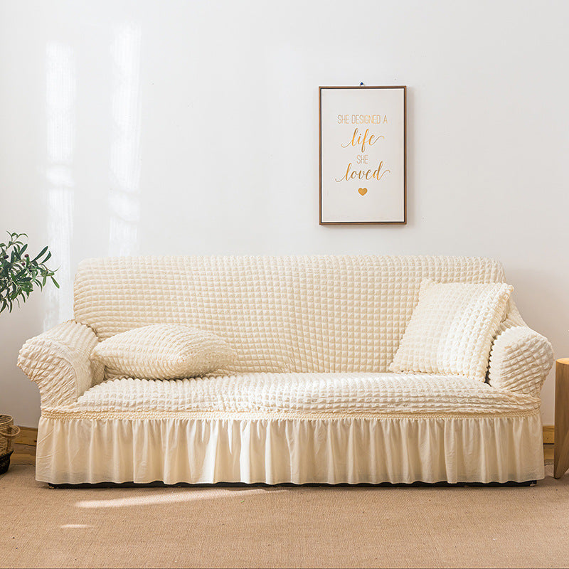 Stretch sofa slipcover with skirt, washable and durable, universal fit.