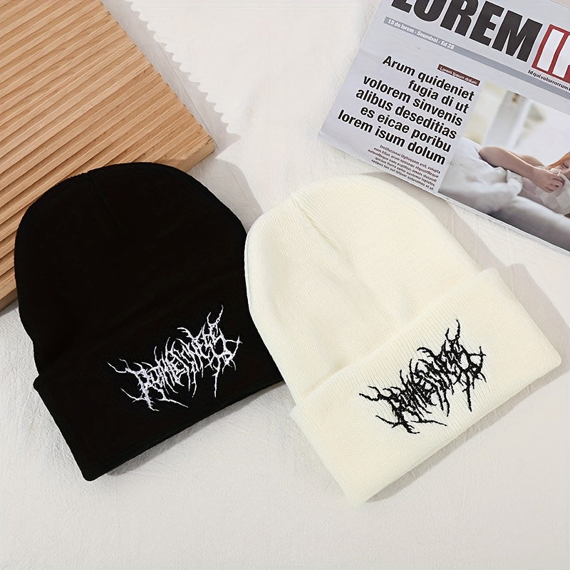 Unisex Casual Gothic Scar Embroidery Knit Beanie Street Fashion Ski Cap