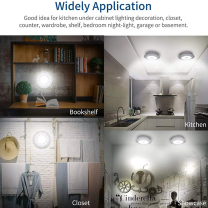 Dimmable LED Under Cabinet Lighting Kit with Remote Control, 6500K Cool White Light, Battery-Powered for Closets & Kitchens (Batteries Not Included)