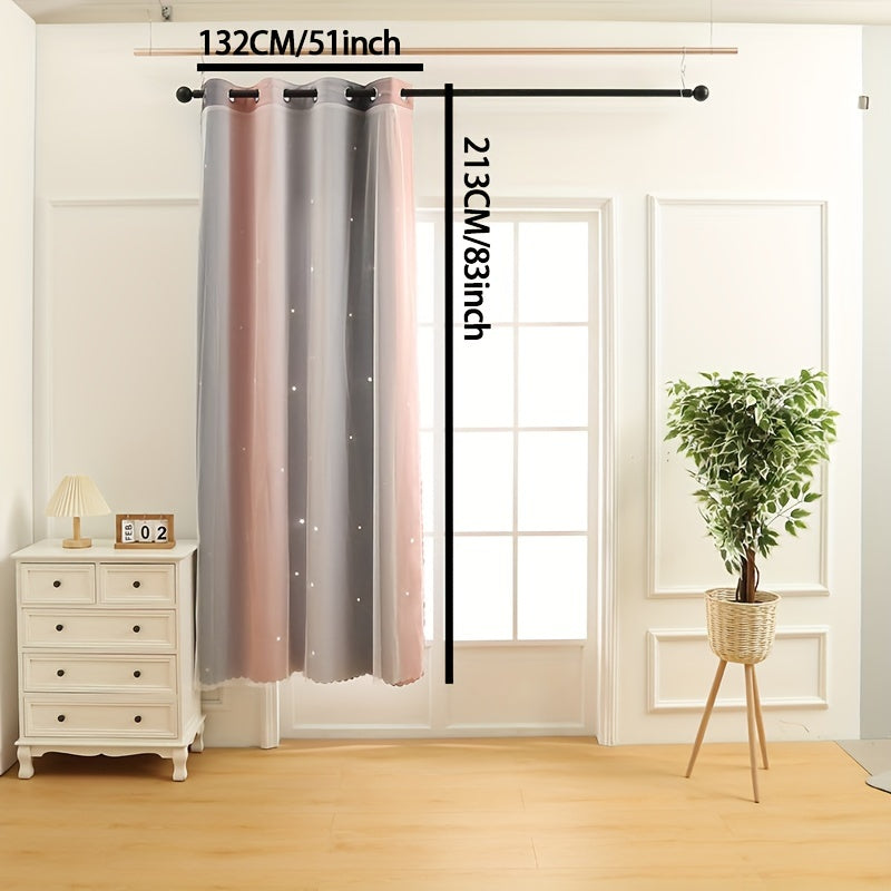 Elegant Living Room, Bedroom, and Office Decor Sheer Curtain in Gray Pink Gradient Star Fabric, Two-Layer, 1 Piece