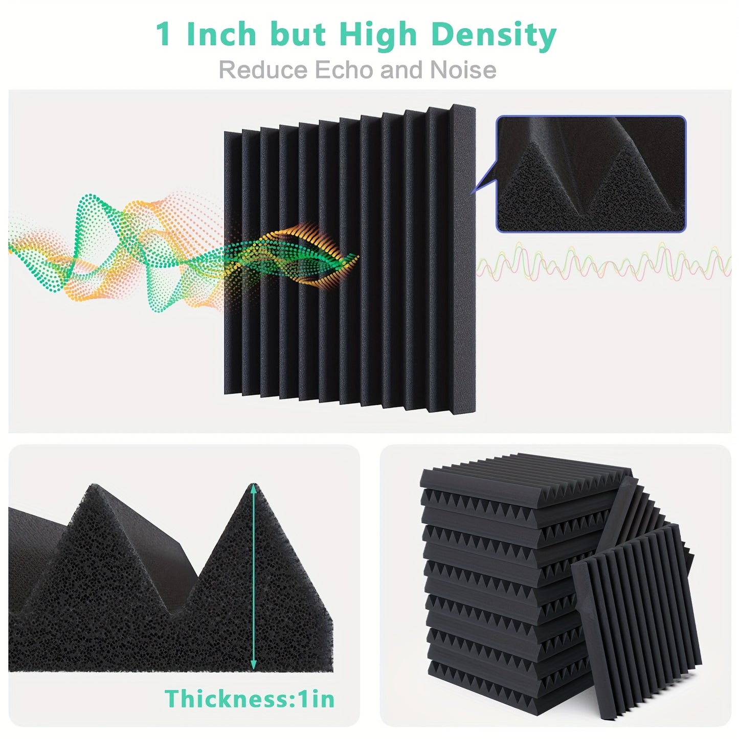 60pcs High-Density Foam Acoustic Panels for Noise Reduction in various rooms.