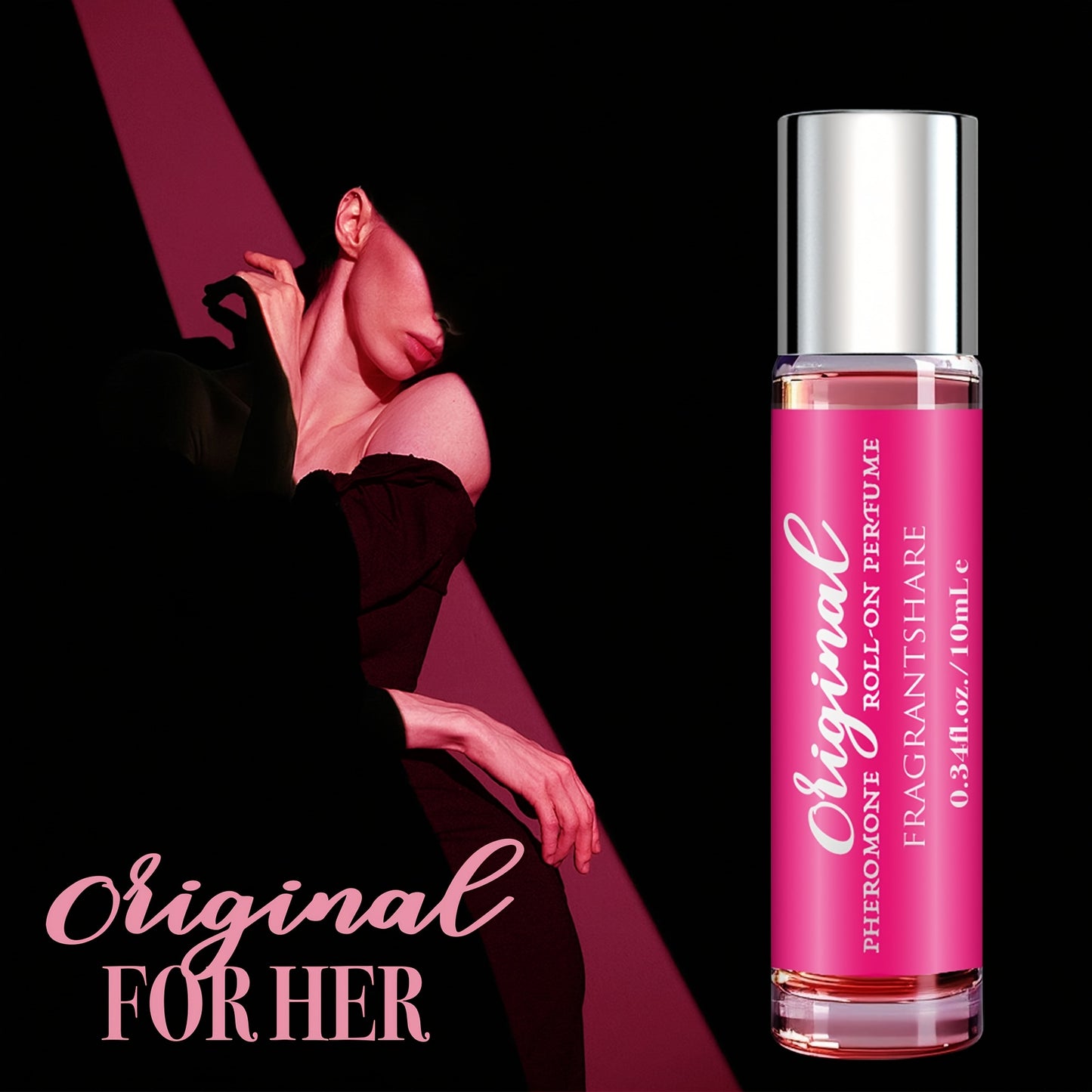 Pheromone cologne for women in a 0.34fl.oz roll-on, long-lasting confident scent, alcohol-based with floral fragrance, perfect for travel or gifts.