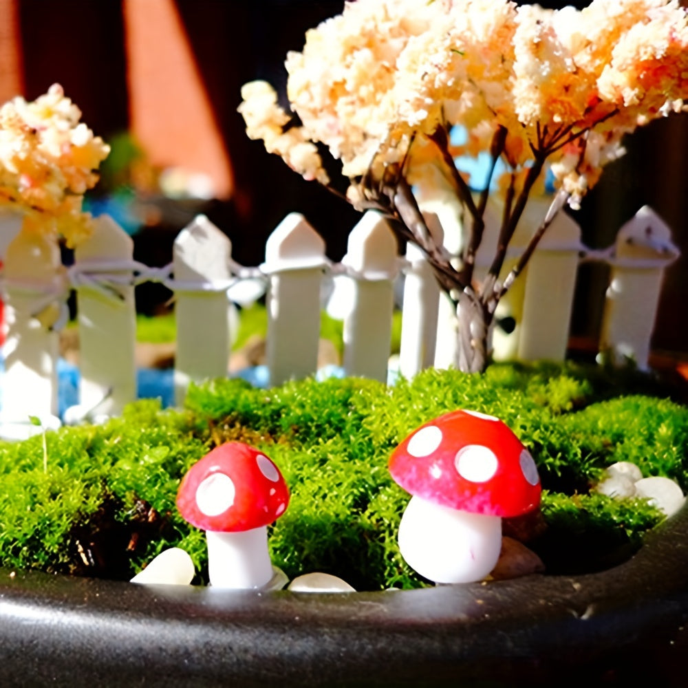 30 artificial plastic red mushrooms for Christmas decorating, miniature fairy gardens, and moss landscape building.