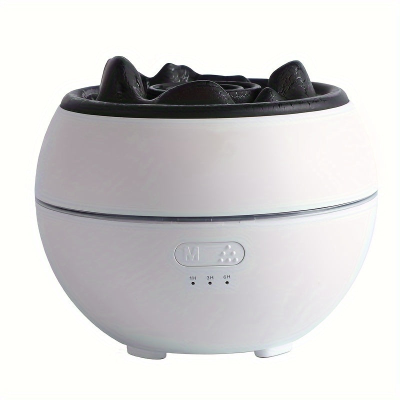 Portable 360ml flame night light humidifier with volcanic air and aroma diffuser for rooms and offices.