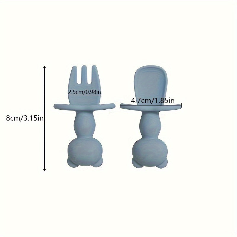 Set of 2 Baby Training Fork and Spoon, Cute Panda Design with Soft Silicone Material, BPA Free. Perfect Learning Tableware for Infants, Complete with Feeding Accessories. Great Gift for Halloween, Christmas, Thanksgiving, or Easter.