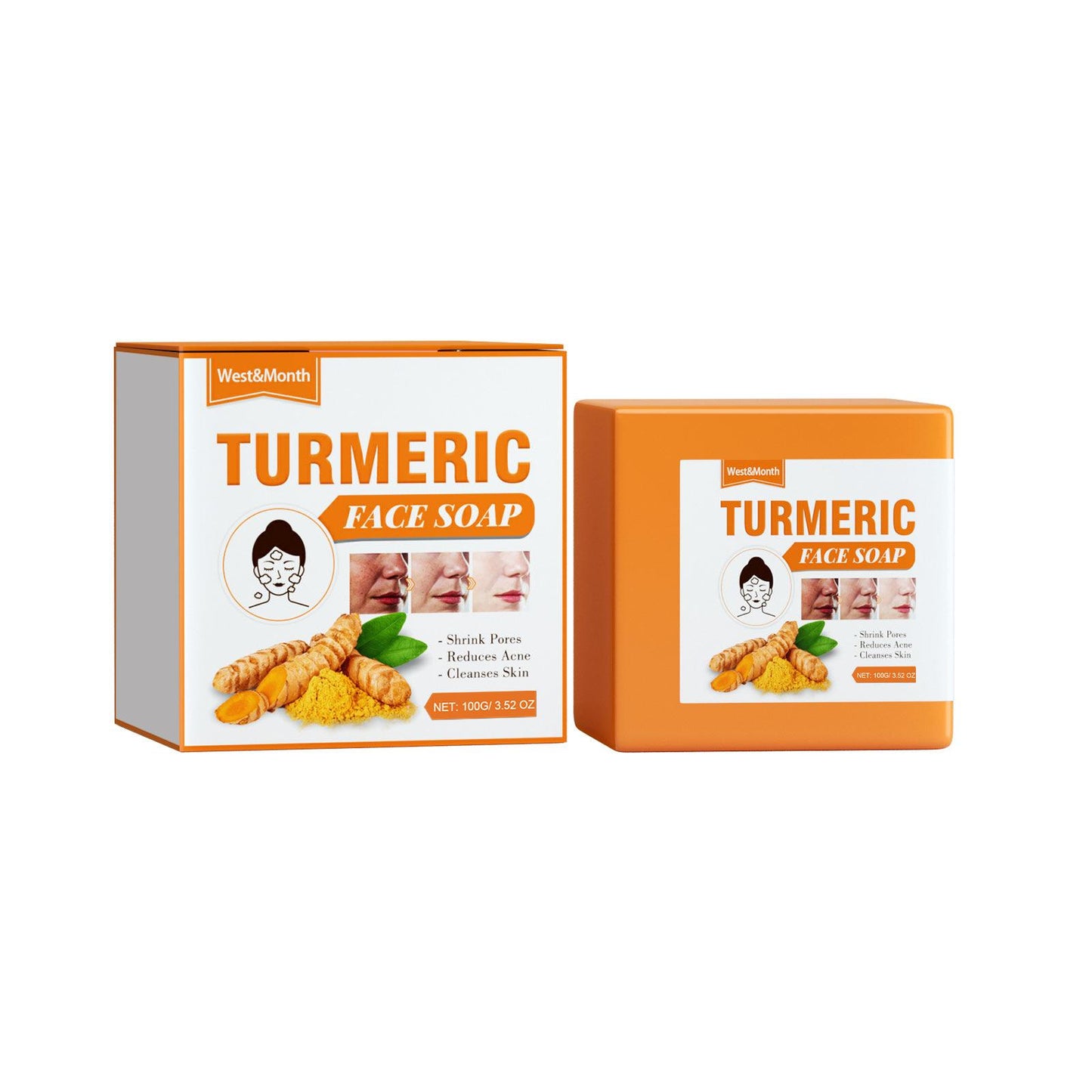 West & Month Turmeric Face Cleansing Soap Facial Fade Spot Repair Soft Skin Facial Cleansing Soap