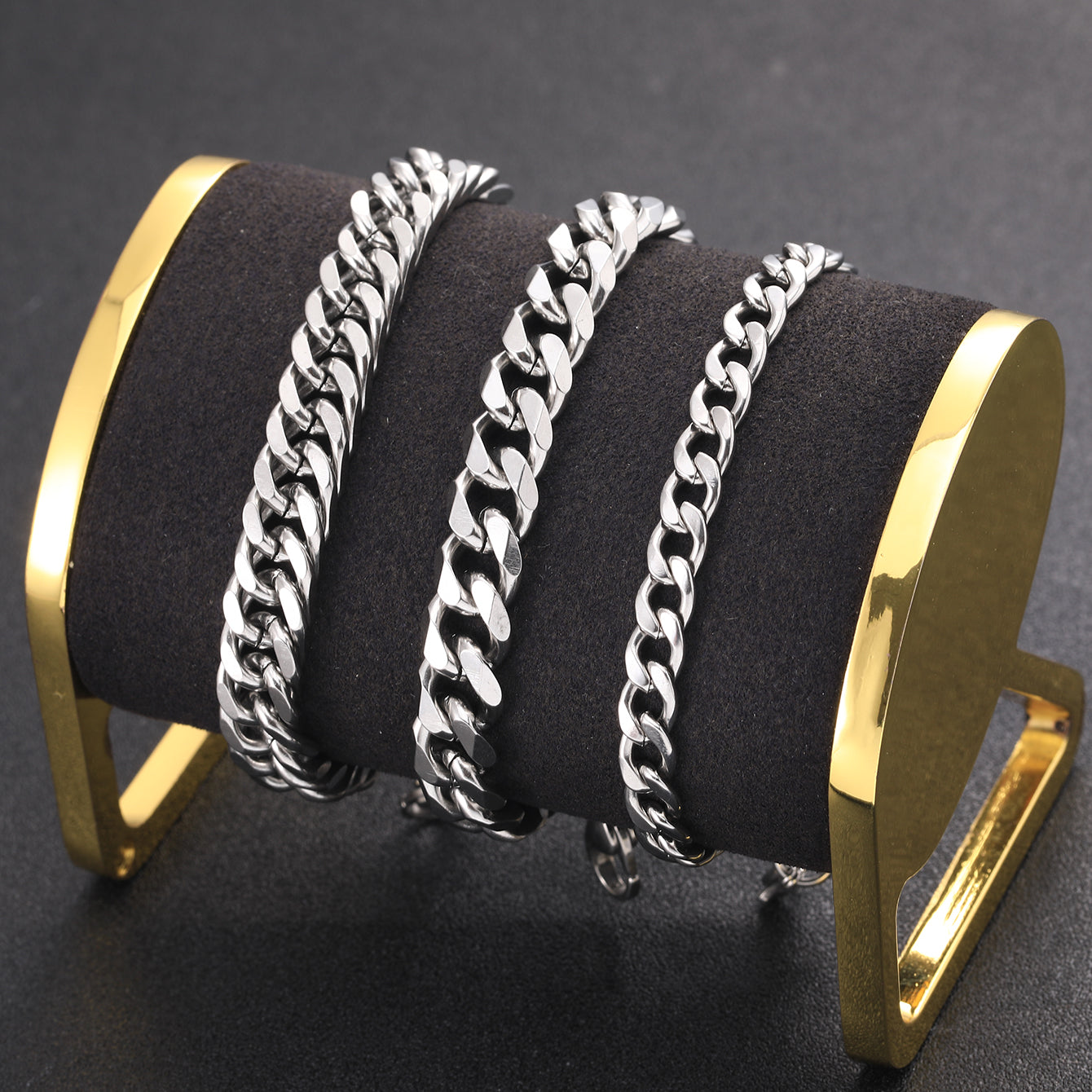 Three stainless steel chain bracelets for men