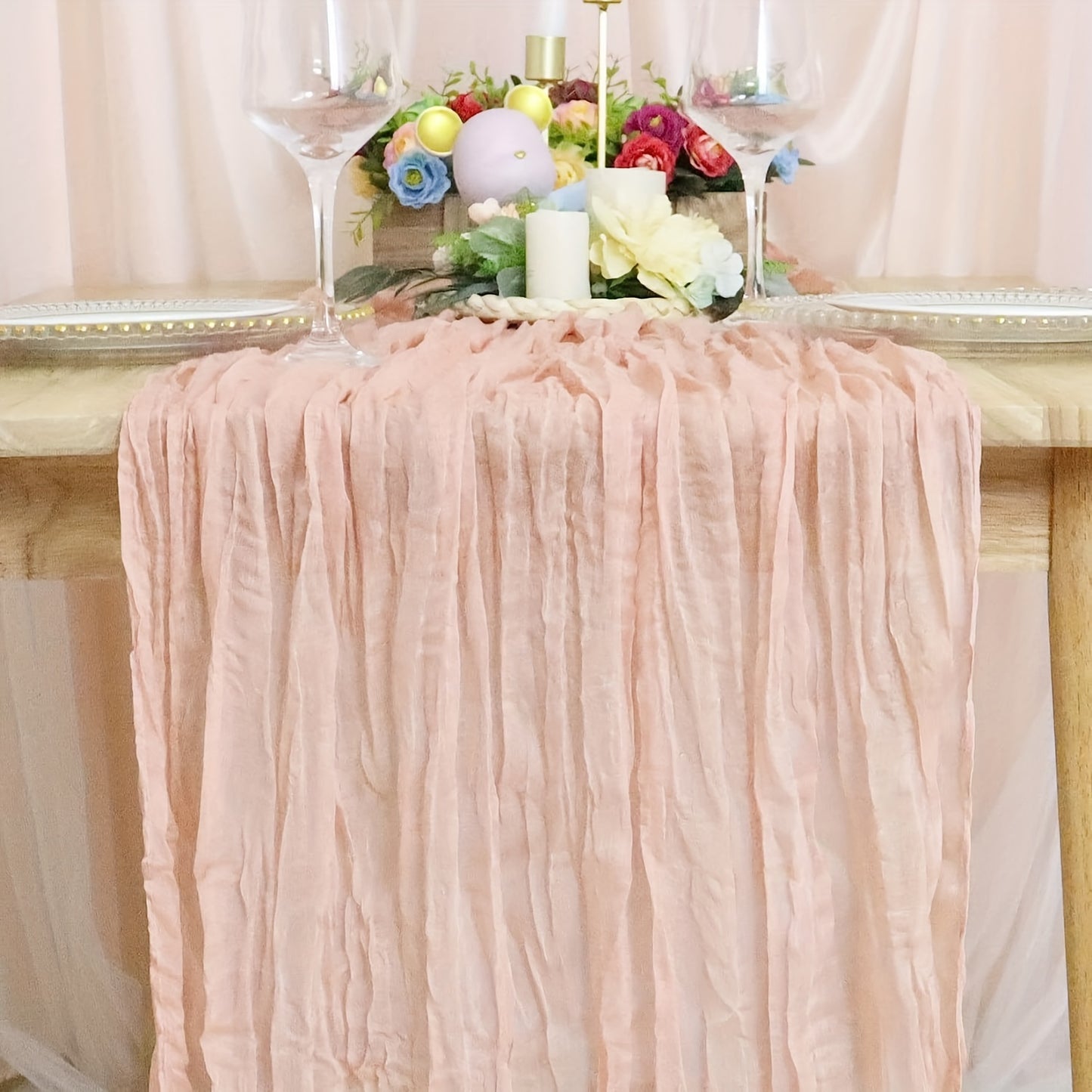 1pc Wrinkled Table Flag, Cheesecloth Table Runner, Gauze Tablecloth: Bohemian chic décor for weddings, showers, and parties.