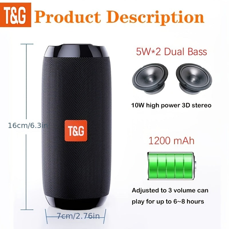 TG117 Portable Wireless Speaker with TWS Stereo, Built-in Mic for Calls, FM Radio, TF Card and USB Playback - Perfect for use.