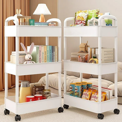 Portable Plastic Storage Cart with Multiple Tiers - Perfect for Kitchen, Bathroom, and Bedroom Organization - No Setup Necessary, Great for Storing Snacks, Books, Toys, and More