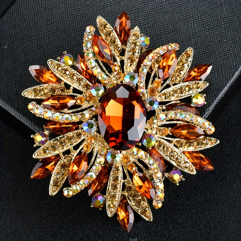 Vintage Rhinestone Flower Brooches for Men, Classic Crystal Pins for Parties and Banquets, Perfect Gift Option