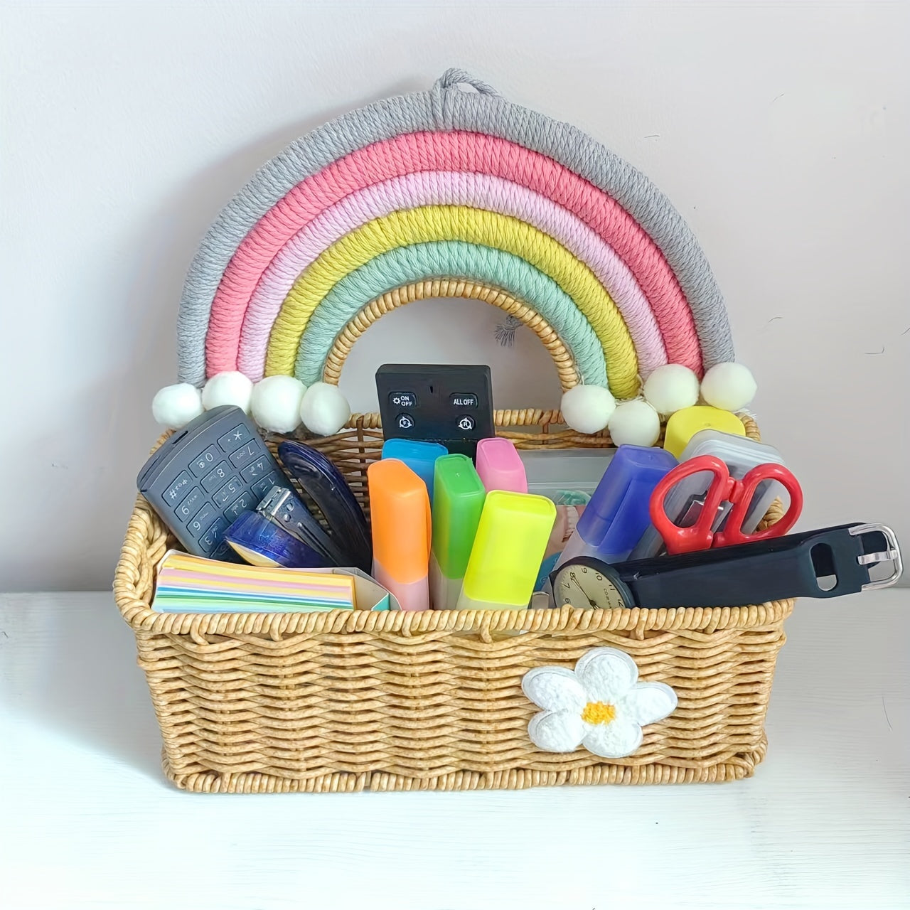 Beautiful Rainbow Bamboo Basket - Ideal for Storing Snacks, Cosmetics, and Keepsakes