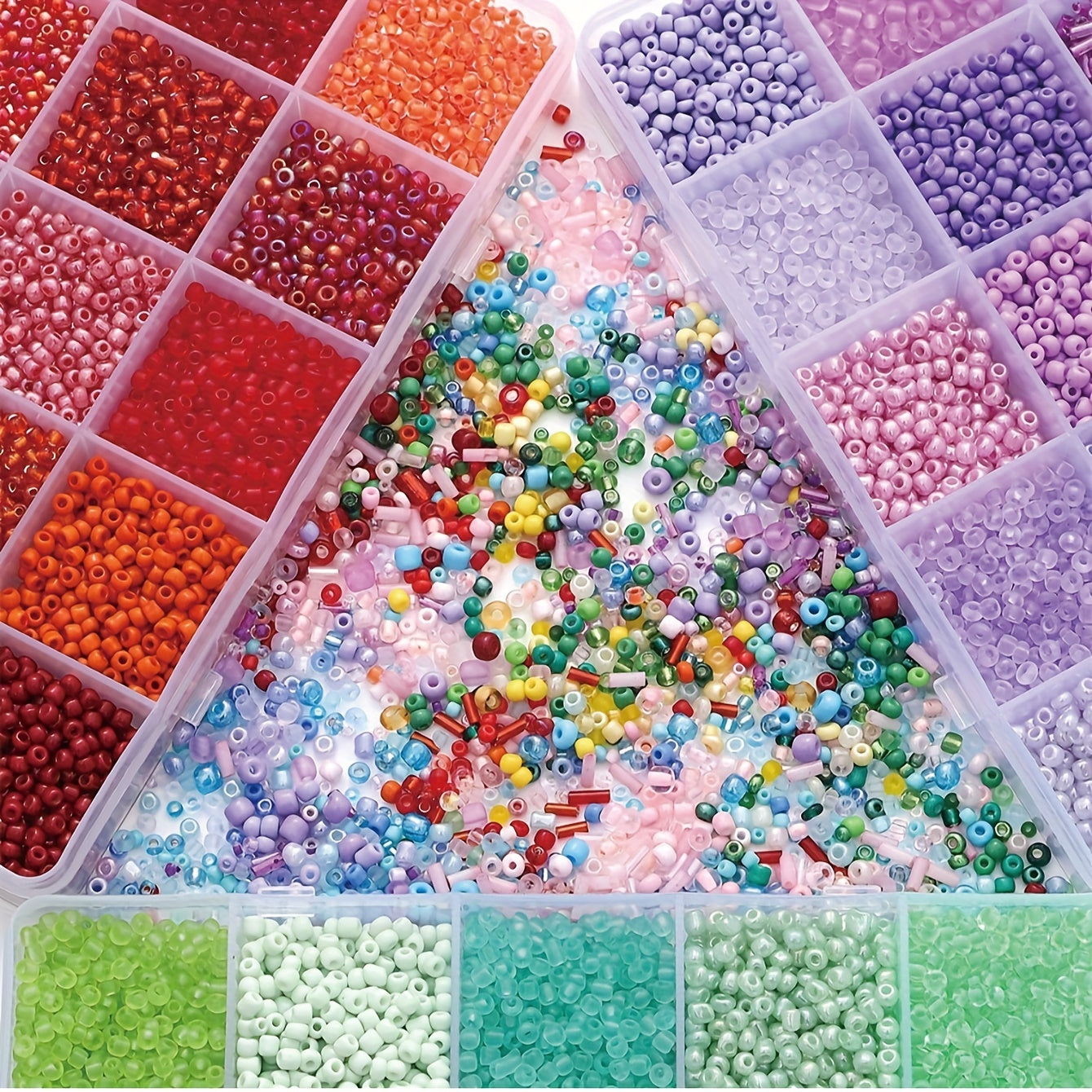 DIY Jewelry Making Kit: 15 Grids of Solid Color Rice Beads & Tube Beads with Transparent Glass Beads in 1 Box.