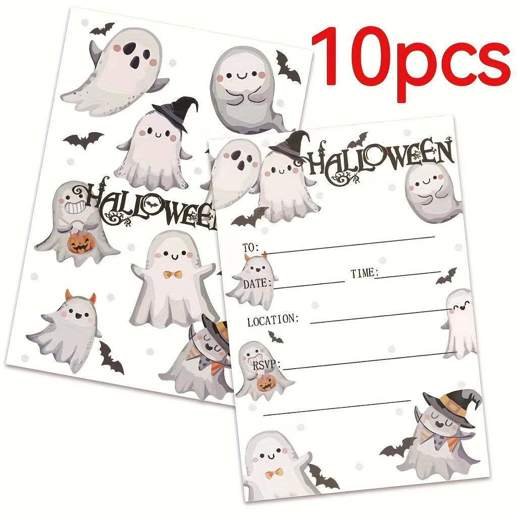 Invitations for a Spooky Halloween Party - Featuring Haunted Houses and Bats, Fun Cartoon Designs Perfect for Kids' Birthday Celebrations