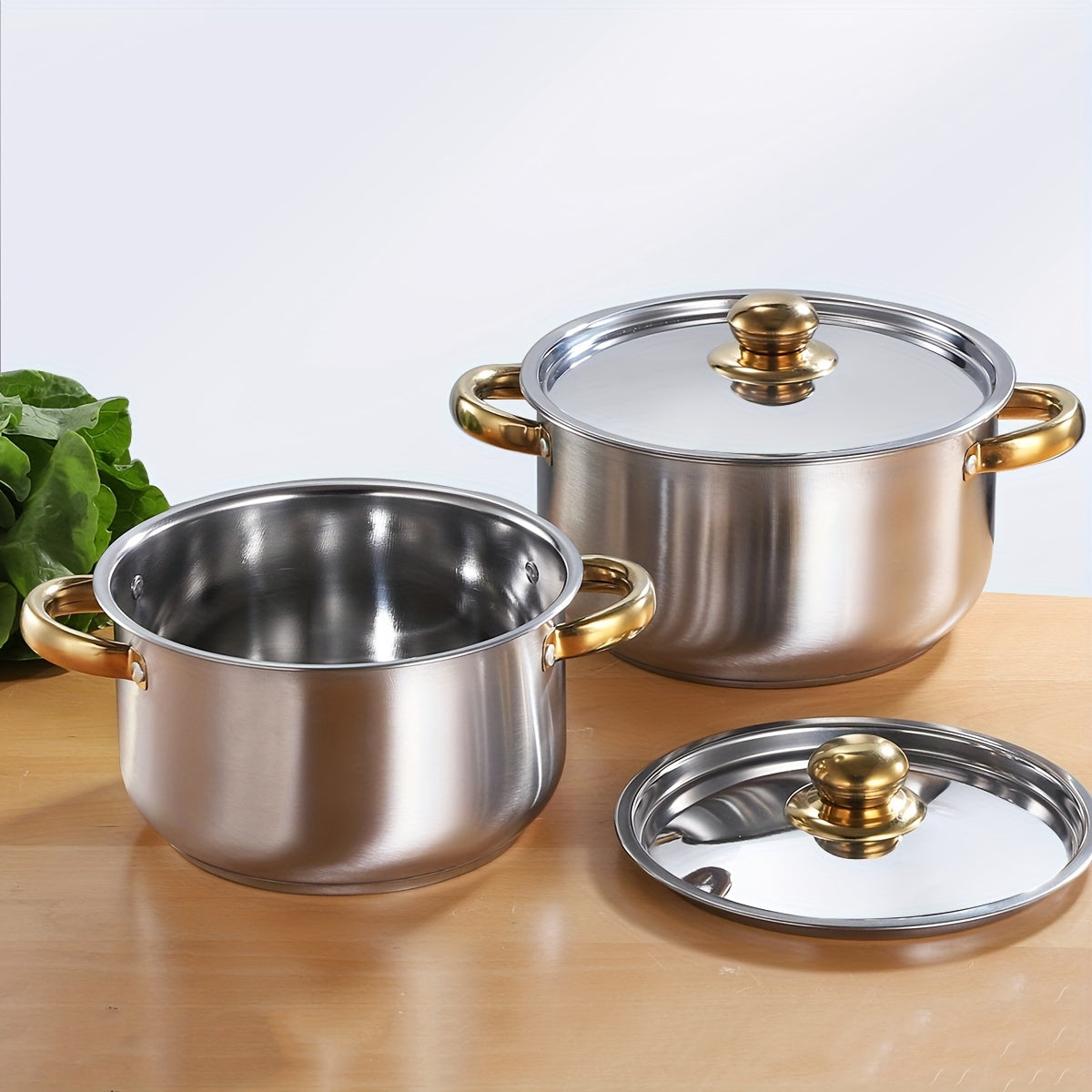 Set of 4 Stockpots with Lids in Stainless Steel - Includes 18cm, 20cm, 22cm, and 24cm Diameters