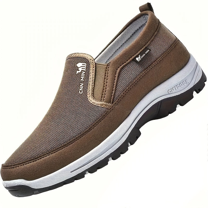 Sturdy non-slip slip-on sneakers for men, ideal for park workouts, camping, and hiking.