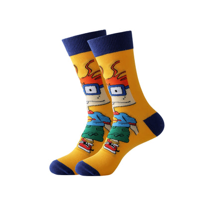 5 ta erkaklar uchun karikatura novelties crew socks - qulay, nafas oladigan, yumshoq va elastik bahor va yoz uchun.