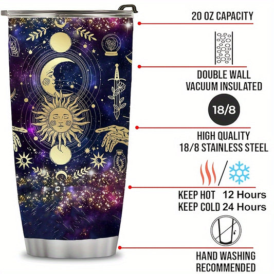 Sakura Train 20oz Stainless Steel Tumbler featuring Stars and Moon Design - Ideal for Gym, Travel, and Office use. Shatterproof, BPA-Free, and suitable for gifting during Ramadan, Easter, Valentine's, Mother's Day, or Father's Day.