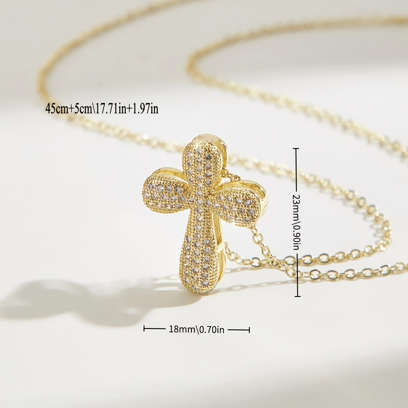 Stylish Cross Pendant Necklace in 14K Gold Plating featuring Synthetic Cubic Zirconia, Religious Charm Symbol, Copper Material, Beautiful Faith-Inspired Present for Girlfriend, Perfect for Everyday and Travel, Ideal Valentine's Day Gift.