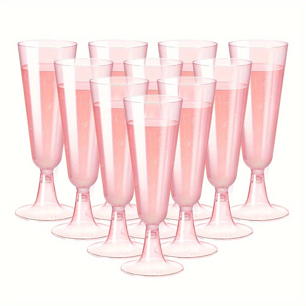 Bulk Order of 25 Plastic Champagne Flutes in Pink and Clear - Disposable, Acrylic Wedding Toasting Glasses for Parties, Bars, and Cocktails