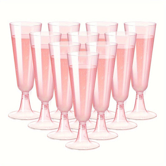 Bulk Order of 25 Plastic Champagne Flutes in Pink and Clear - Disposable, Acrylic Wedding Toasting Glasses for Parties, Bars, and Cocktails