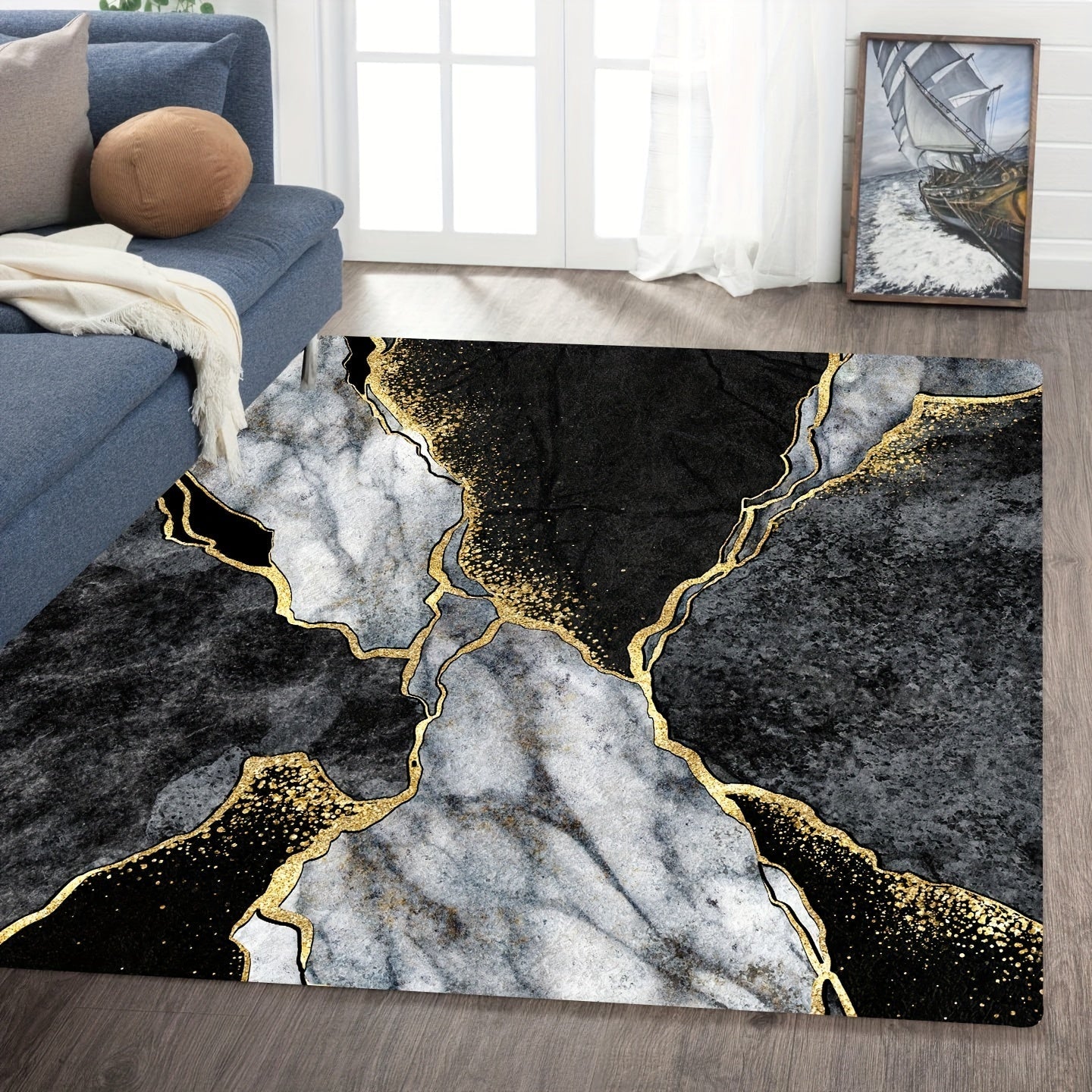 Marble Pattern Rug - 1 Piece, Non-slip and Absorbent, Stain-proof and Waterproof, Ideal for Living Room, Kitchen, Bedroom, Home Decor