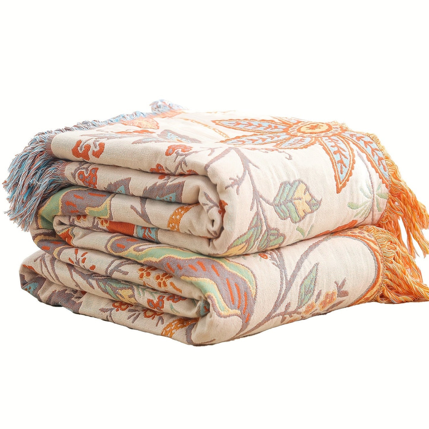 Bed Blanket with Brocade Tassels, Perfect for Napping, Covering Sofas, or Using as a Bed Sheet