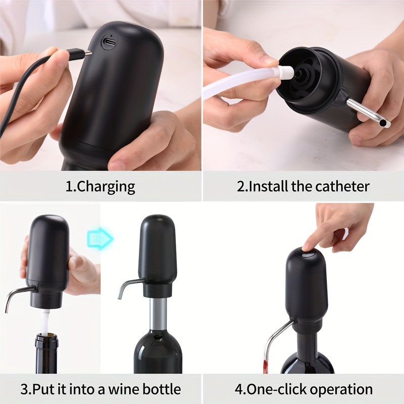 1pc Electric Wine Pourer and Decanter, versatile for pouring olive oil and wine, doubles as a portable water bottle pump and automatic drinking fountain for the kitchen.