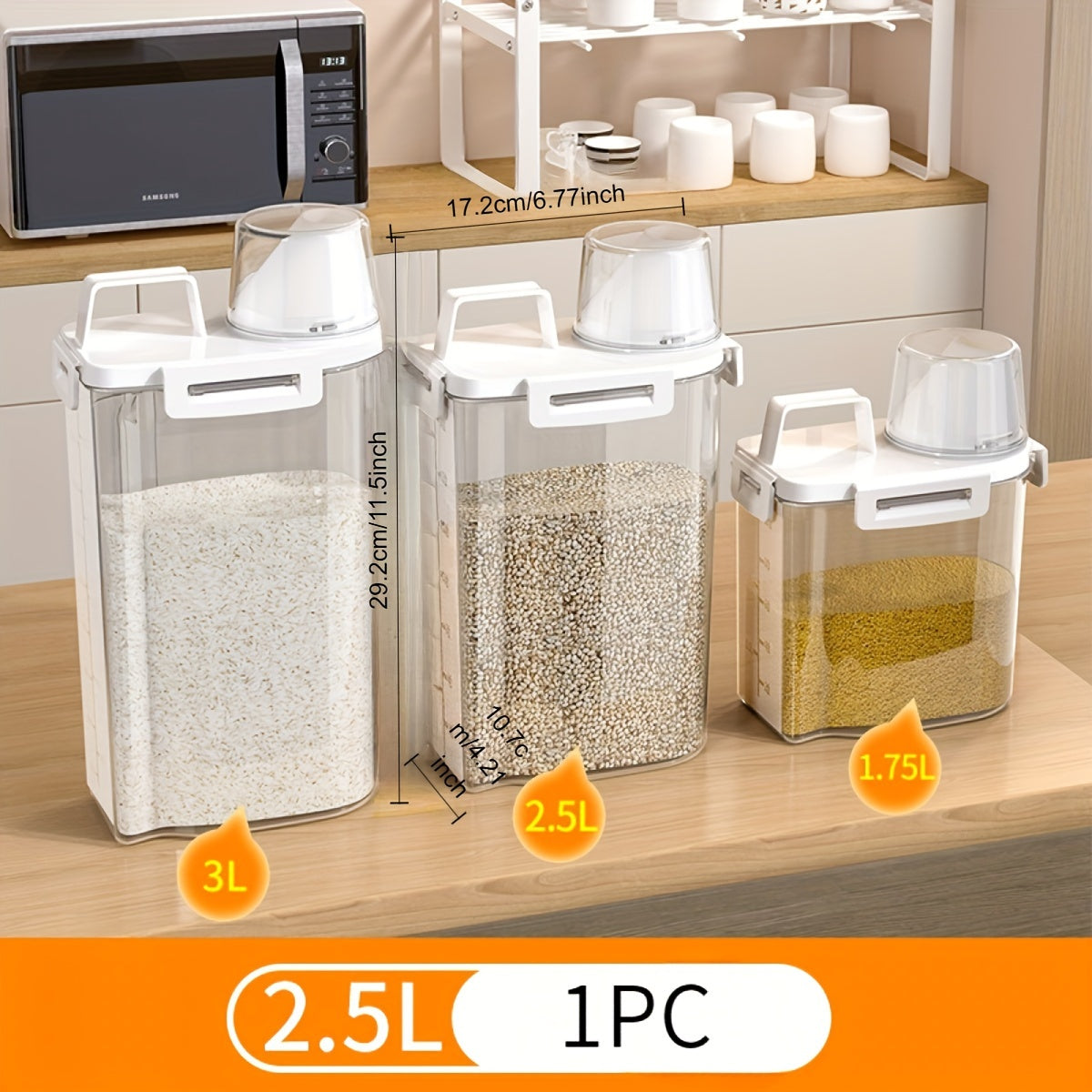 Leak-proof food storage container designed for storing grains, nuts, flour, and rice. This reusable square plastic organizer features a convenient flip lid, making it the perfect kitchen accessory for autumn.