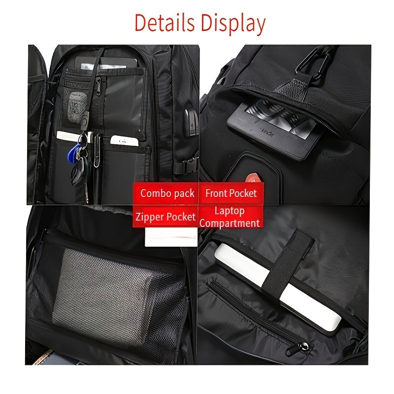 50-80L Travel backpack with shoe compartment, laptop sleeve, and expandable capacity, suitable for sports, hiking, short business trips.