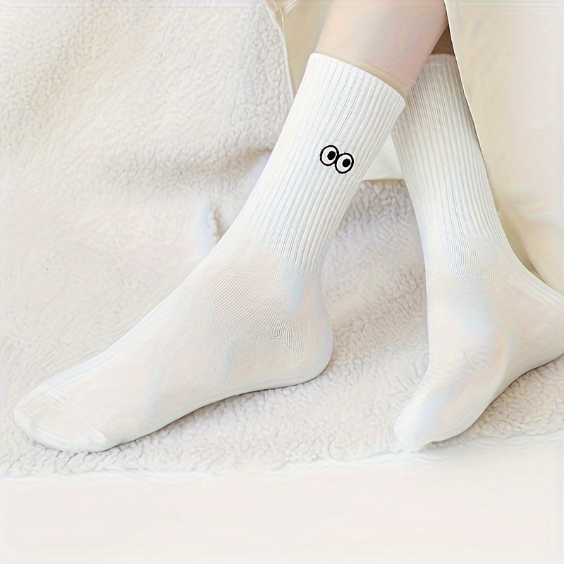 Five pairs of cute cartoon-themed socks, mid-calf length, perfect for women's hosiery.