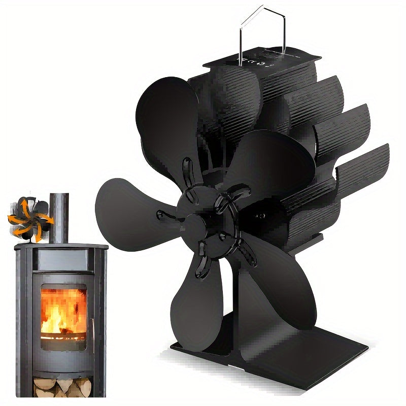 Efficient Heating with the 5-Blade Heat Powered Stove Fan - Non-Electric Aluminum Exhaust Fan for Wood & Fireplace, High-Speed Performance