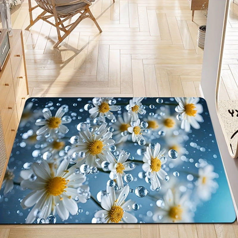 1pc Small Daisies In the Rain Soft Thickened Bathroom Carpet, Kitchen Floor Mat, Living Room Carpet, Bedroom Carpet, Interior Door Floor Mat, Machine Washable Entry Door Carpet, Decorative