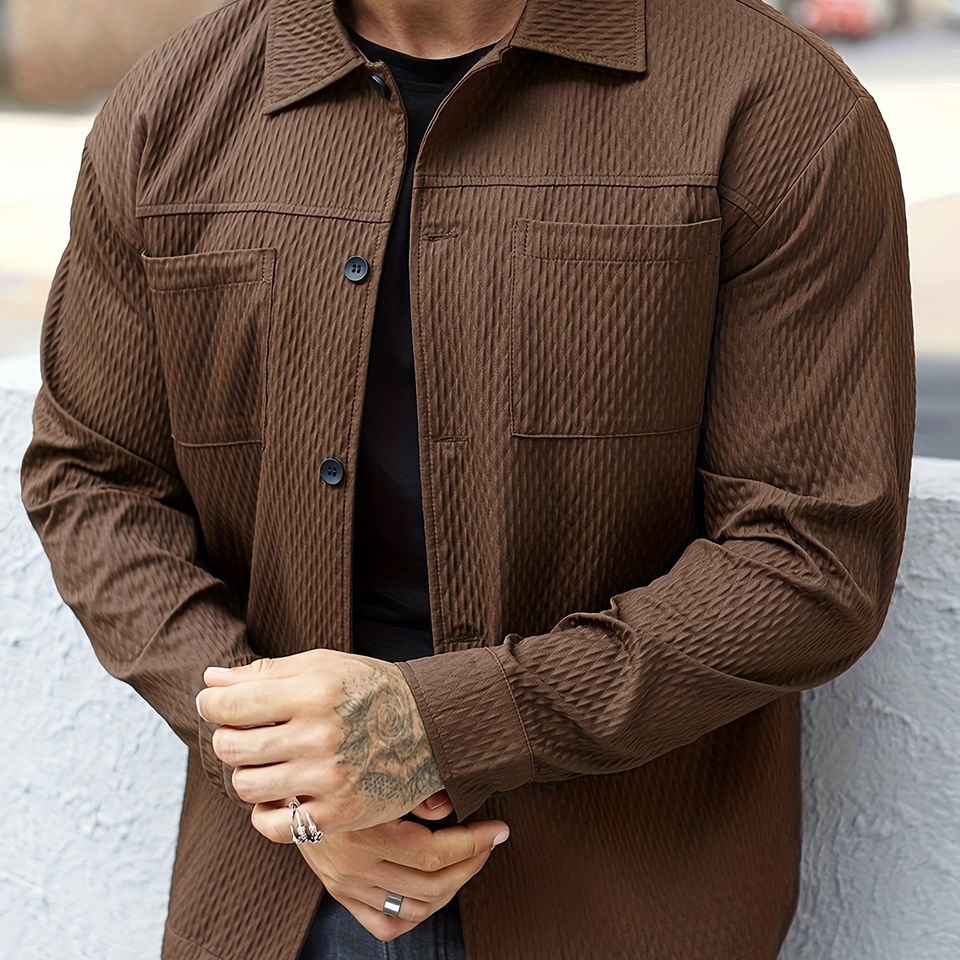 Textured long sleeve shirt for men, perfect for winter and fall, great as a casual gift.