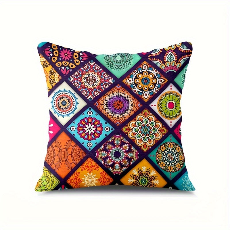 Mandala Pillow Cover in Bohemian Style, Size 44.96x44.96cm - Features Vibrant and Stylish Double-Sided Design for Sofa & Bed Decoration | Made of Machine Washable Polyester Material | Ideal for Weddings, Birthdays, and Holidays