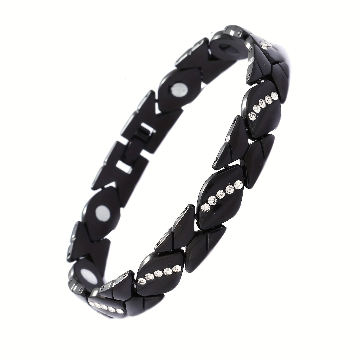 Leaf design magnetic bracelet for women made from zinc alloy with cubic zirconia, ideal for gifting on birthdays, anniversaries, Valentine's Day, or Mother's Day.