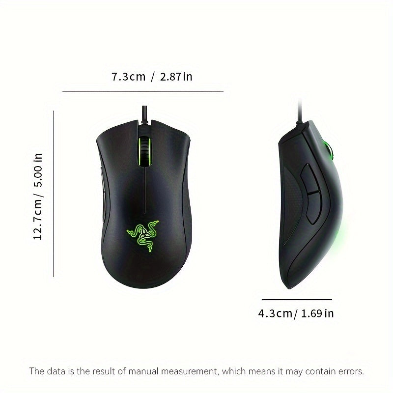 Игровая мышь Razer DeathAdder Essential с оптическим сенсором 16 000 DPI, подсветкой Chroma RGB, 7 программируемыми кнопками, механическими переключателями и резиновыми боковыми накладками.