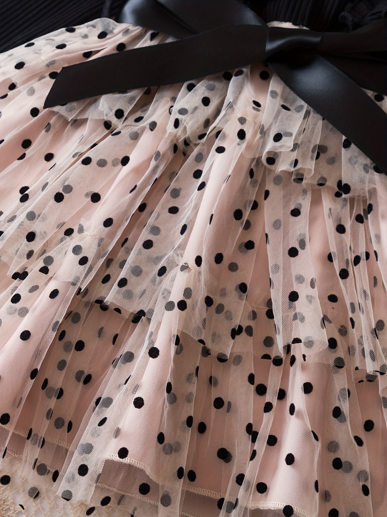 Stylish Polka Dot Princess Dress with Mesh Layered Tutu for Winter/Fall