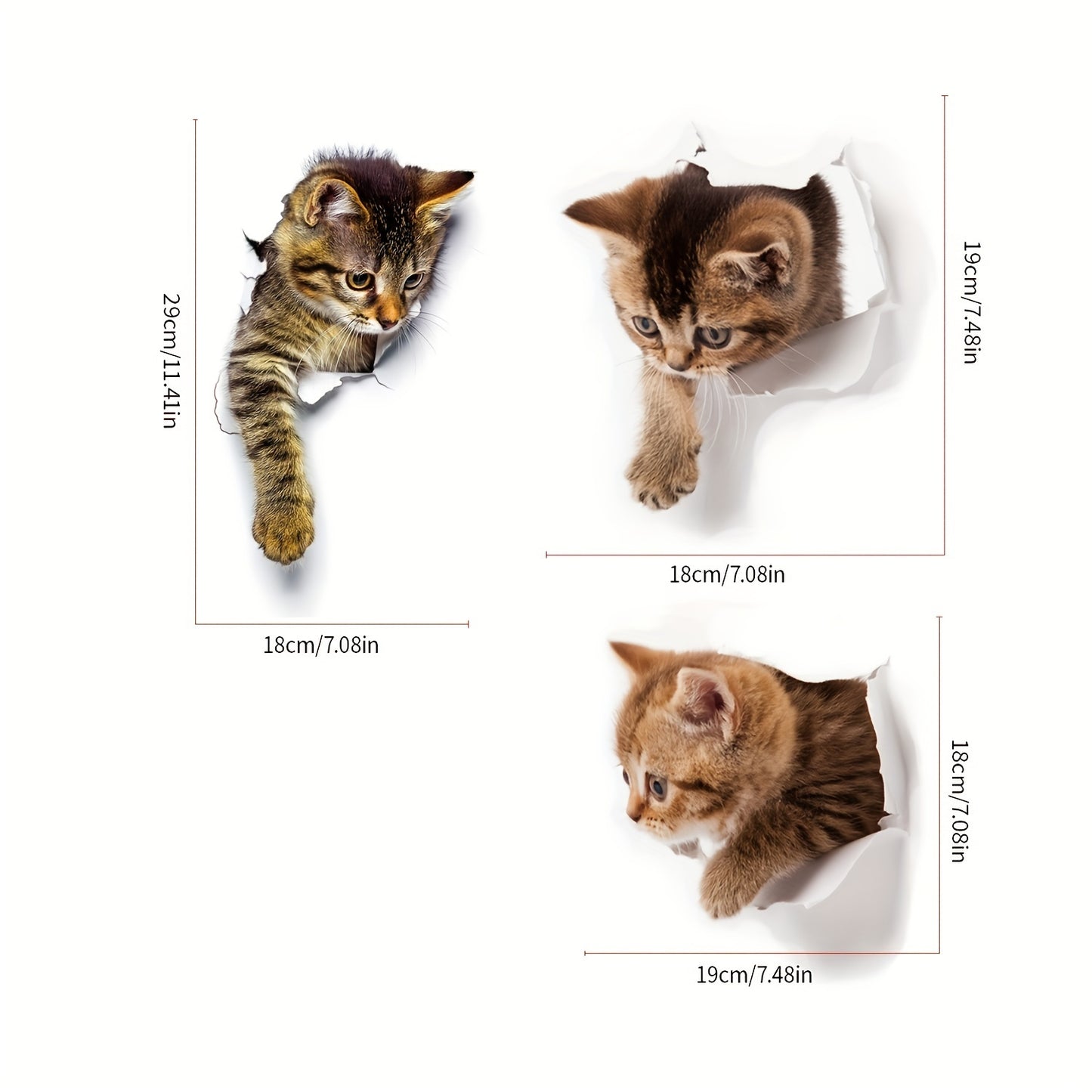 Set of 3 cat wall decals - removable, waterproof PVC stickers for home decor.