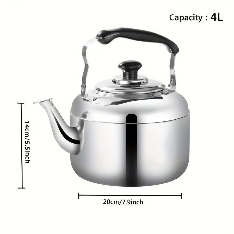 1 piece of Stovetop Tea Kettles, 4L Stainless Steel Kettle suitable for Electromagnetic and Gas Stoves. Perfect for home or commercial use, this large-capacity water kettle is ideal for making teas and other beverages year-round. Get yourself equipped