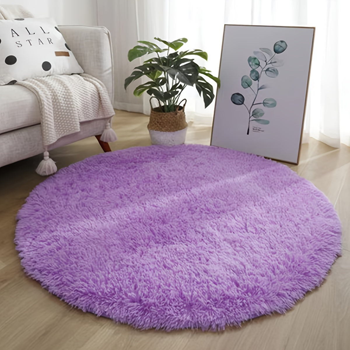 Soft and fluffy plush area rug with non-slip rubber backing, made of 100% polyester fiber. This machine washable rug features a round low pile, perfect for bedroom, living room, and indoor decor. Ideal for Christmas, Halloween, Thanksgiving, and