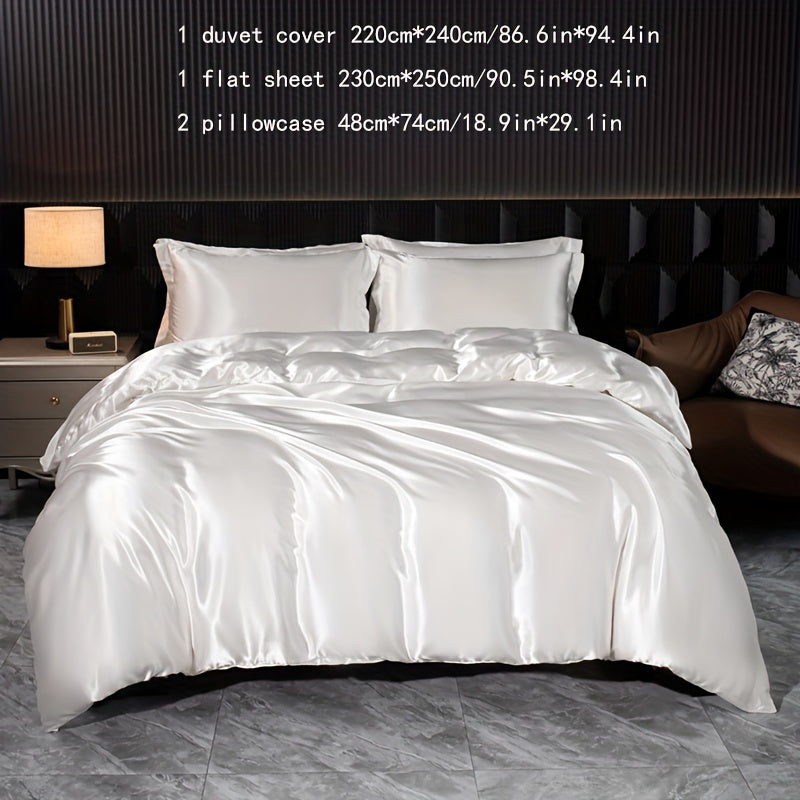 Luxurious 4-piece Satin Bedding Set with zip closure - perfect for home, guest rooms, and hotels.