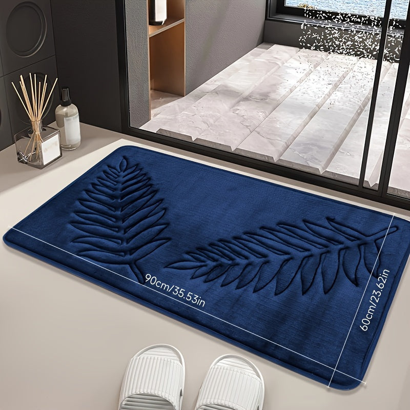 Non-Slip Leaf Pattern Bathroom Mat - Absorbent, Quick-Dry Polyester Floor Rug for Home Decor