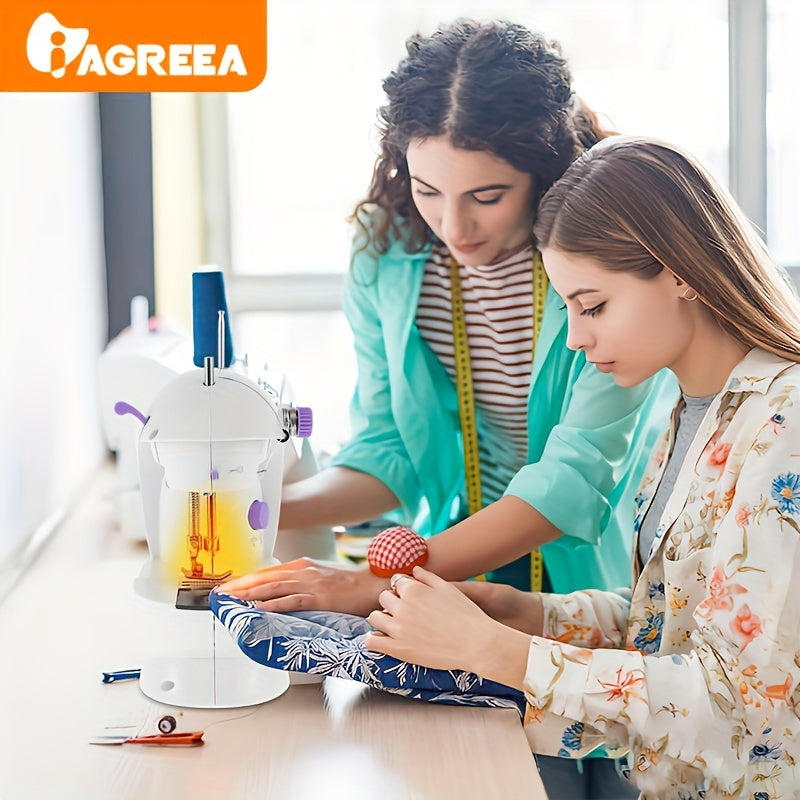 IAGREEA Portable Electric Sewing Machine - Easy-to-Use, Dual Power, Includes Thread Shuttle Cores, Spare Needle & Threading Tool, Ideal for Home Use.