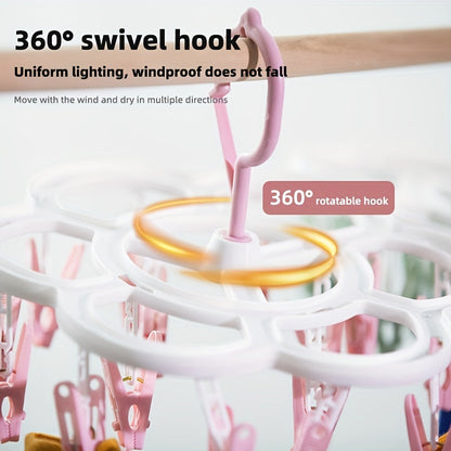 Sun-Cured Clothes Hanger with 16 Clothespins for Socks, Bras, and Underwear - Made from Long-Lasting Plastic for Convenient Drying and Tidying Up