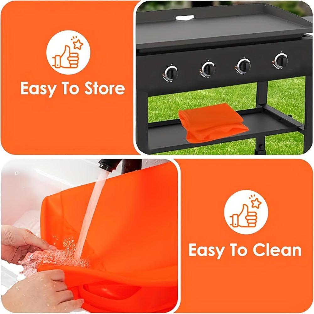 Durable silicone grill cover for Blackstone grills provides full surface protection, is easy to clean and dishwasher safe. Perfect for outdoor cooking and grill accessories.