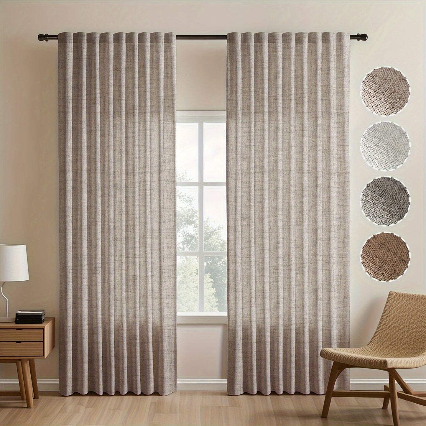 Two pieces of Japanese-inspired imitation linen curtains, featuring a simple European style that adds a touch of American pastoral charm to your bedroom and living room. These light-blocking curtains are perfect for tea rooms, studies, and kitchens, with